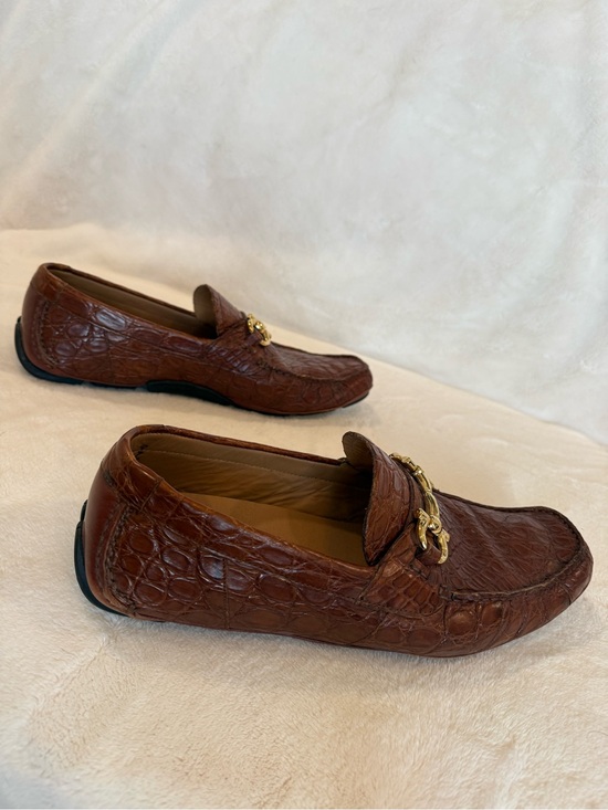 Salvatore Ferragamo Brown Croc-Embossed Leather Bit Loafers main image 6